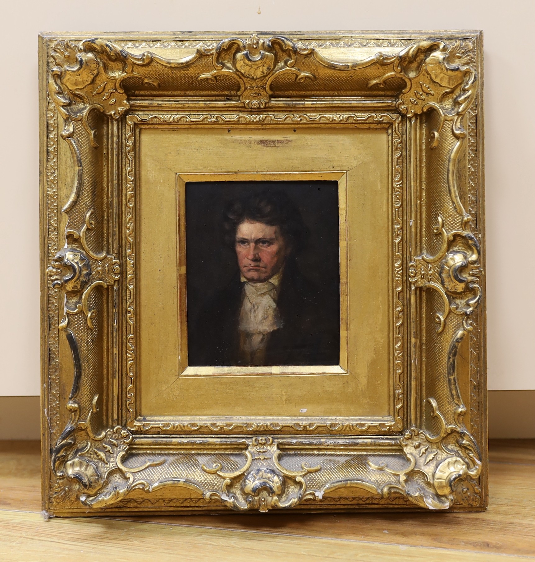 19th century Continental School, oil on wooden panel, Portrait of a gentleman, indistinctly signed, 12.5 x 10cm